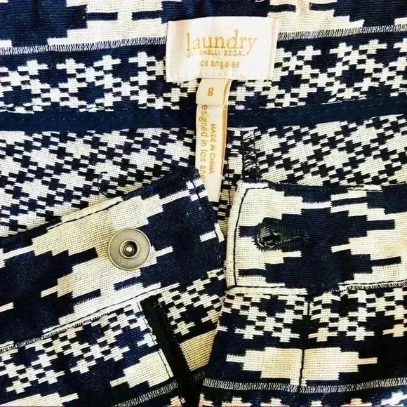 Laundry by Shelli Segal Navy & White Tribal Aztec Cotton Blend Shorts Size 8 - Picture 13 of 14
